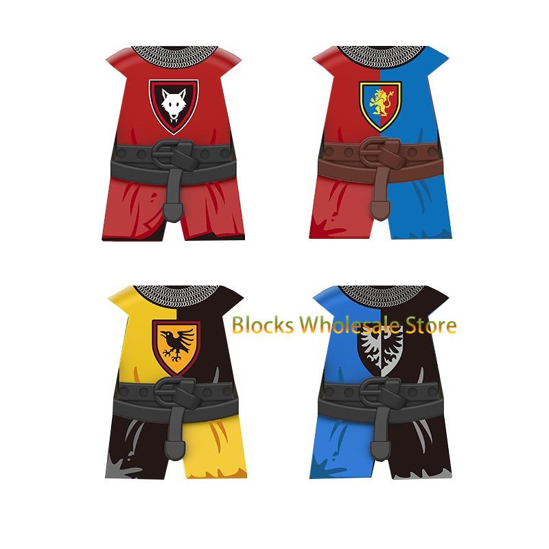 Medieval Military Castle Knight Building Blocks - King Figures with Helmet Armor and Weapon Accessories
