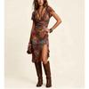 Boho-Print V-Ausschnitt Tailliert Schlankmachendes Mittellanges Elegantes Modekleid für Damen Europäischer Amerikanischer Stil