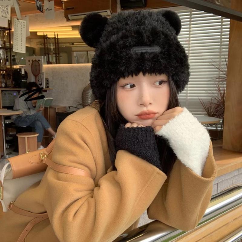 Adult Children Furry Ears Winter Hat Bear Hat New Year Winter Headwear
