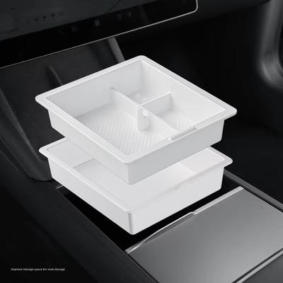 Für Tesla Model Y Juniper 2025 Mittelkonsolen-Aufbewahrungsbox Armlehnenbox Brillenhalter Organizer-Schale Innenraum Autozubehör