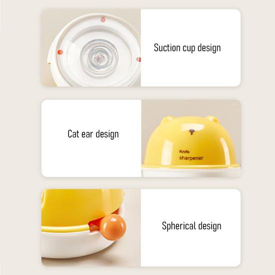 Cute Bear-Shaped Knife Sharpener Stable Vacuum Suction Cup Knife Sharpener Tungsten Steel Whetstone Easy to Store Kitchen Tool