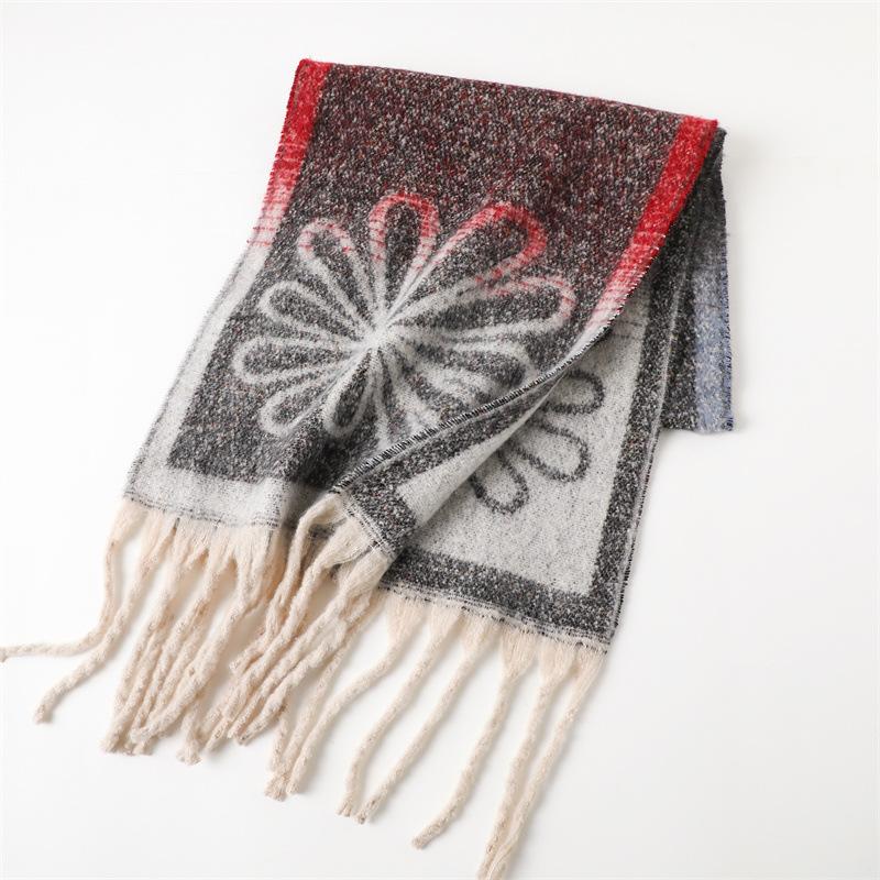 Flower Designer Winter Warm Women Scarf Imitation Cashmere Thicken Shawl Pashmina Scarves Female Wrap Blanket Foulard Tassels