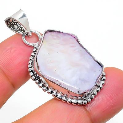 Natural Solar Quartz Gemstone Handmade 925 Sterling Silver Pendant 1.65" I7P04