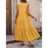 Women Elegant V-neck Loose Long Dresses Casual Vacation Beach Holiday Summer Femme Yellow Black RUFFLES