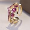 Charm Female Green Purple Blue Zircon Stone Open Adjustable Ring Vintage Gold Color Wedding Jewelry For Women
