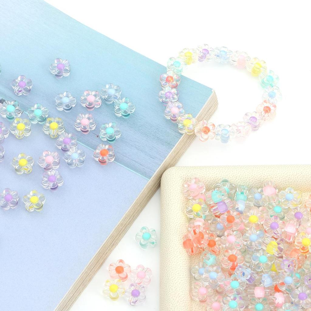 50Pcs 12mm Clear Acrylic Flowers Beads Loose Spacer Beads for Jewelry Making