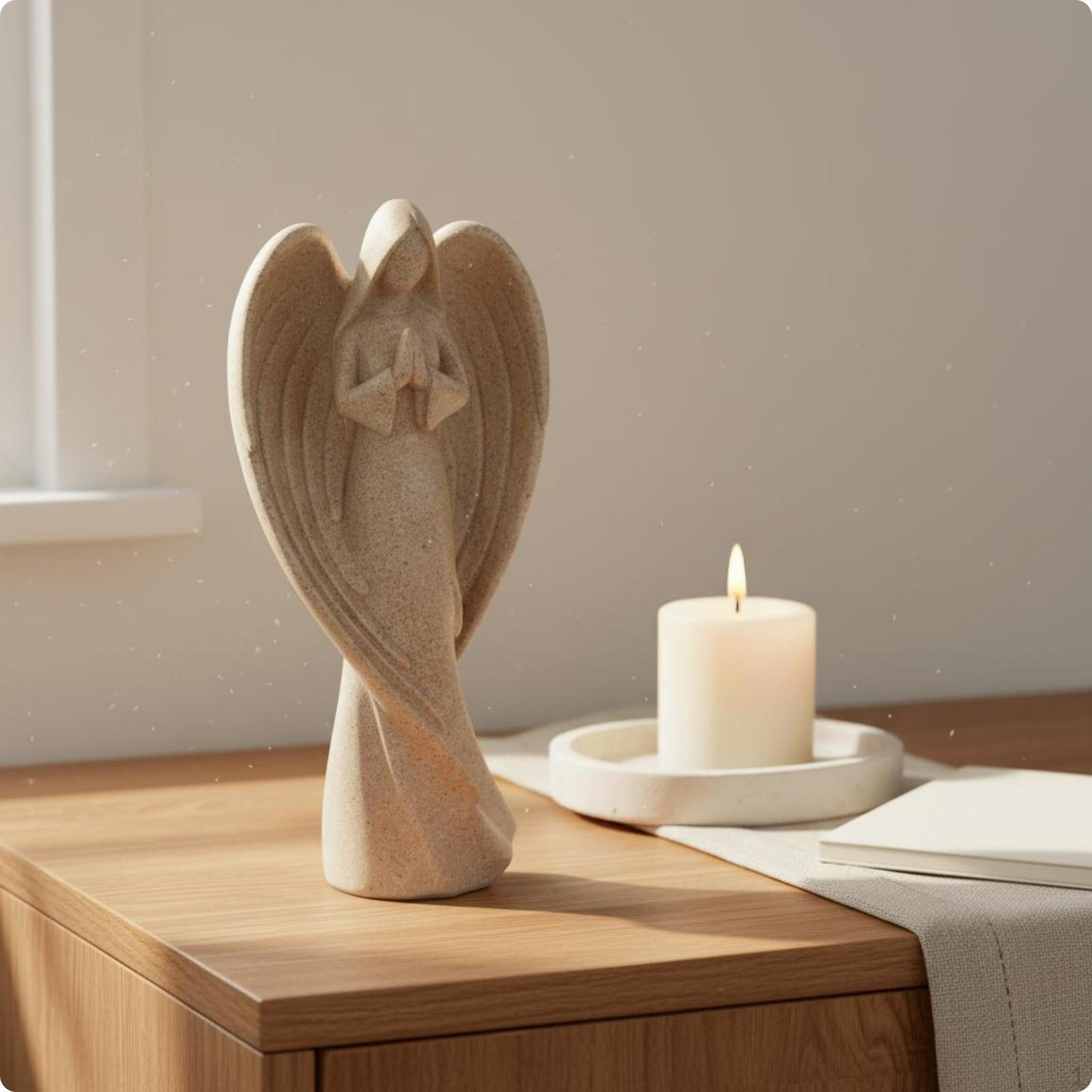 Finish Angel Figurine Curved Appendages Resin Tranquil Posture Praying