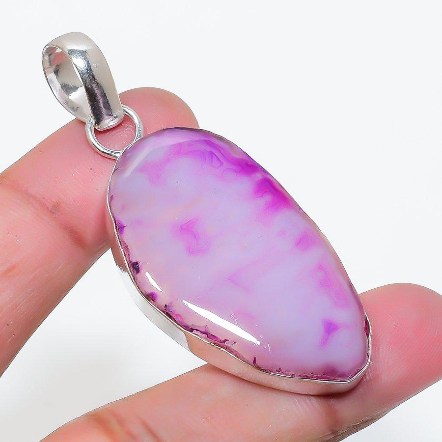 Natural Pink Druzy Slice Gemstone 925 Sterling Silver Jewelry Pendant 2.29" AP-16224