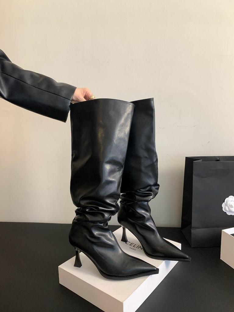 Stivali Alti da Donna con Tacco a Spillo, Suola Spessa, Zip Posteriore, Vestibilità Morbida, Collezione Moda 2024