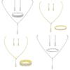 Elegant Silver Alloy Bridal Necklace Earrings Bracelet Set With Geometric Design For Wedding Party