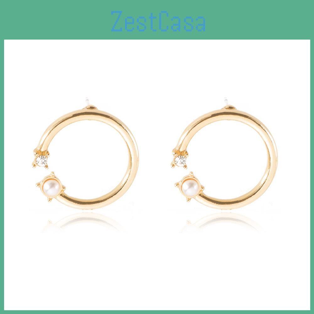 Elegant Pearl Alloy Stud Earrings Womens Geometric Design Modern Fashion