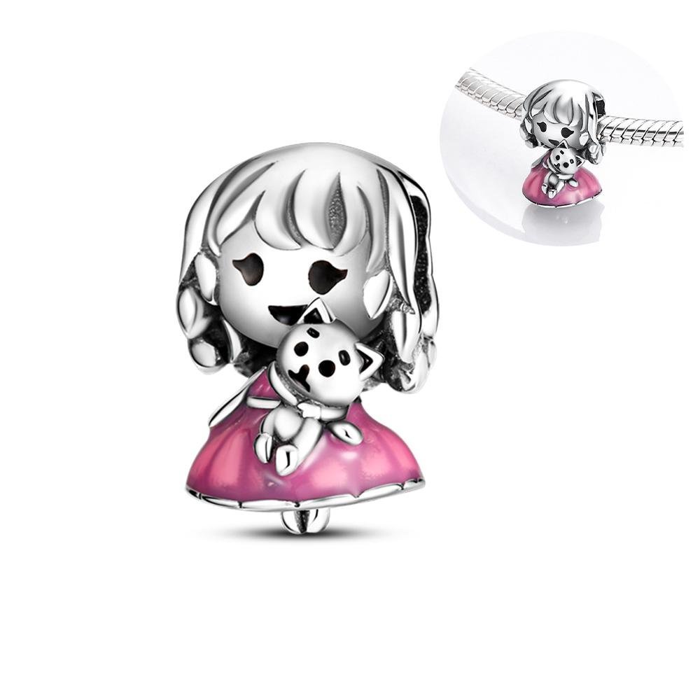 Copper Charms Pink Butterfly Perfume Beads Fit Original Bangle Charm Bracelet Fine Diy Women Jewelry Gift