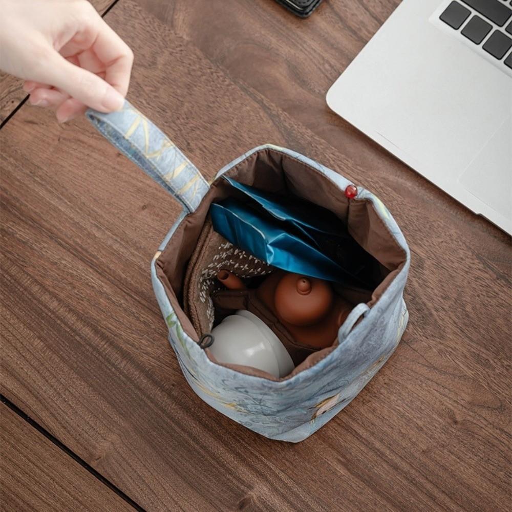 Chinese Style Teacup Teapot Drawstring Pouch Print Portable Teaware Storage Bag Multifunctional Breakage-proof