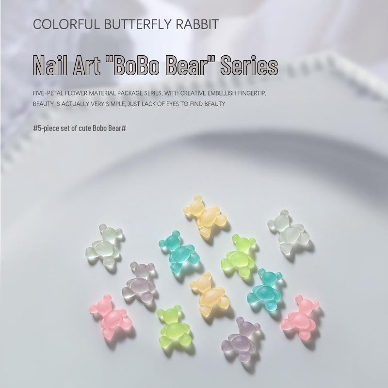 

Matte Frosted 3D Cartoon Bear Nail Art Accessories - Set of 5
