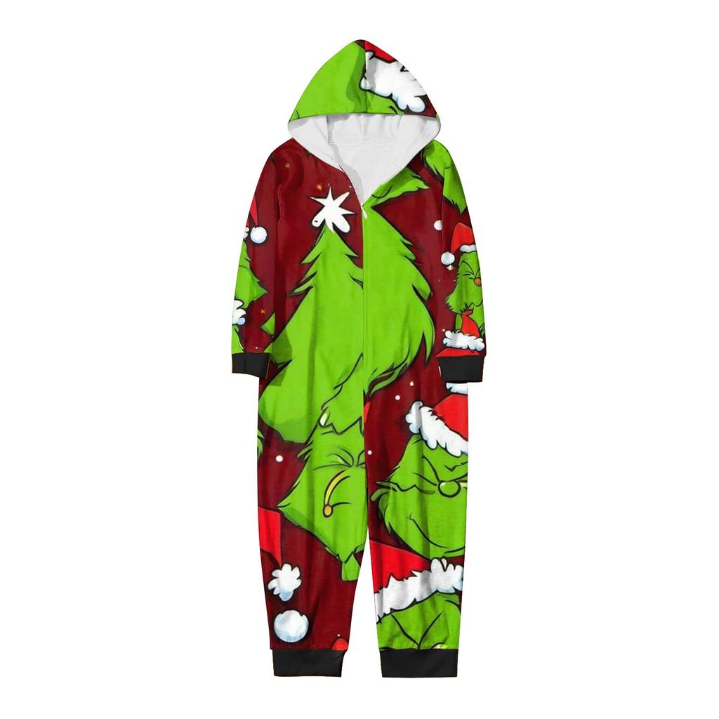 Rodzic-Świąteczny Nadruk Rodzic-Dziecko Kaptur Zapinany na Zamek Jednoczęściowy Domowy