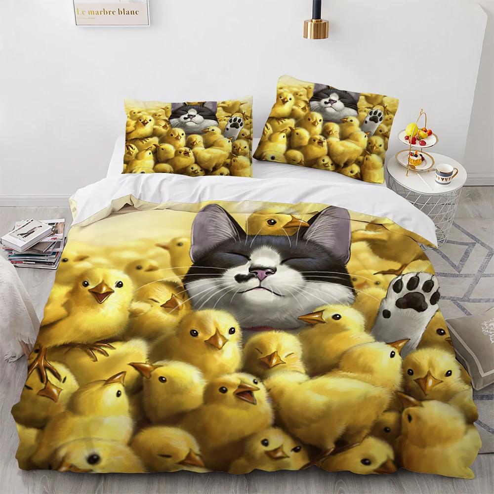 Watercolor Cat Duvet Cover King Queen Pet Kitty Bedding Set For Teens Adults Blue British Shorthair 2/3Pcs Polyester Quilt Cover