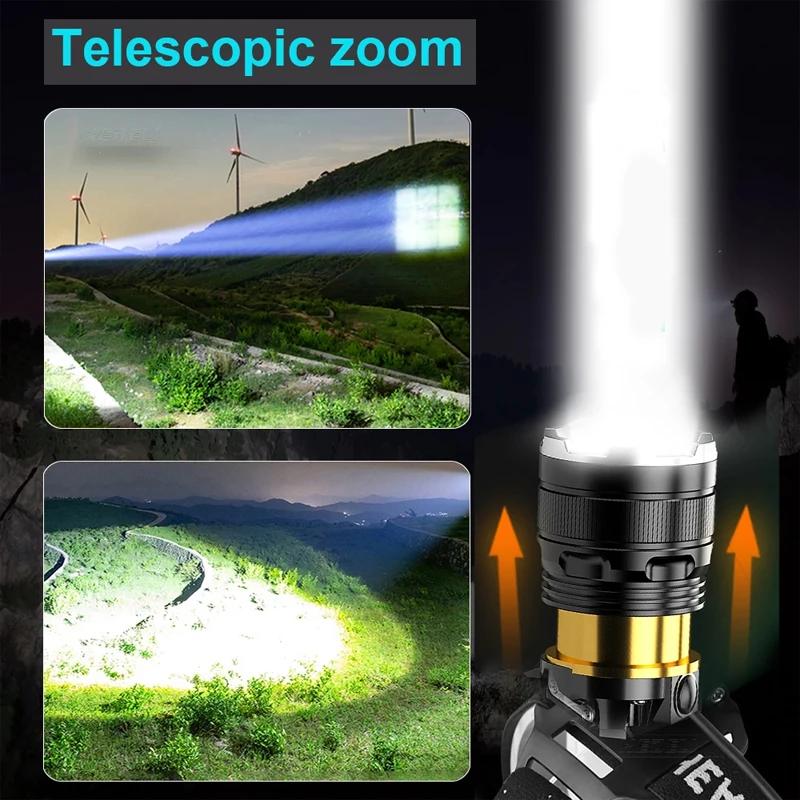 Ultra Bright White Laser LED Headlight Wave Sensing Zoom Flashlight Rechargeable Outdoor Night Fishing Head Mounted Headlight