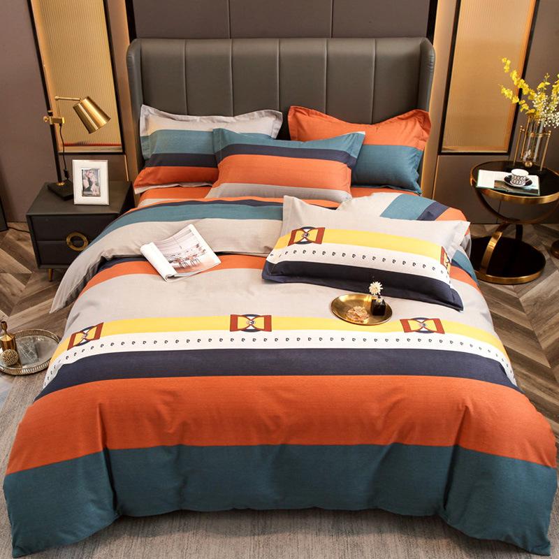 Set din patru piese din bumbac îngroșat și abradat, husă de pilota cu imprimeu, din bumbac pur, de lux, ușoară, cu abraziune, set de cearșaf de pat 4 piese