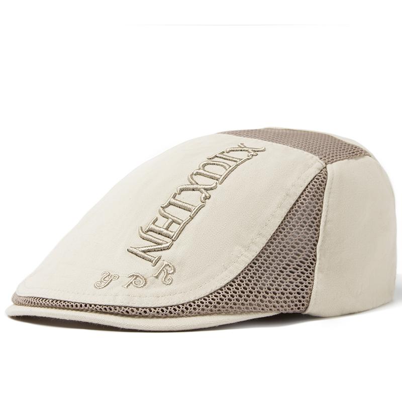 

CNTANG Summer Beret For Men Letter Embroidery Mesh Cap Cotton Soft Top Sun Visor Vintage Berets Casual Solid Color Men s Caps бежевый