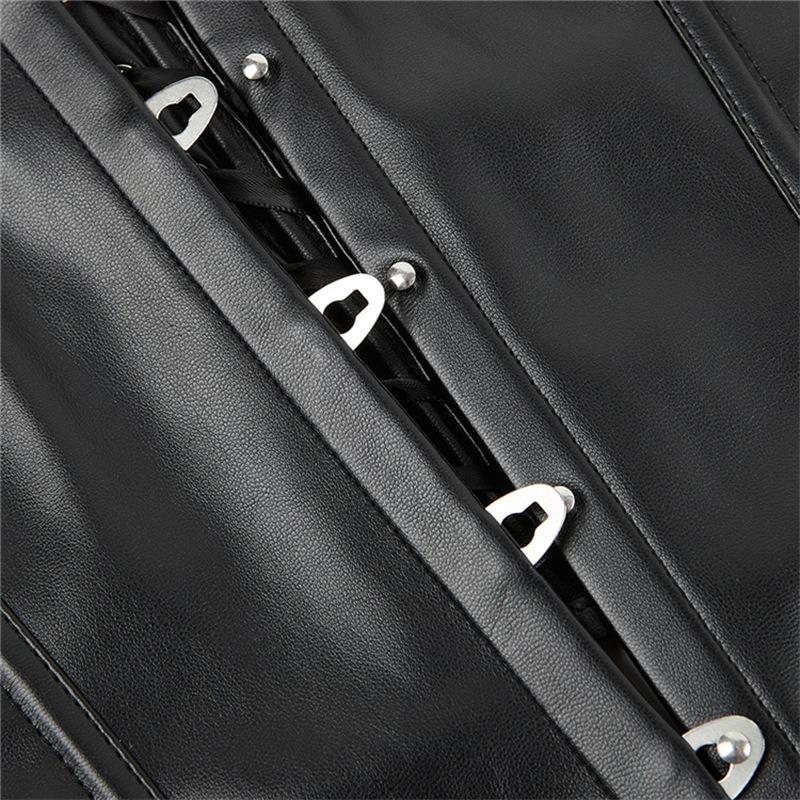 Black Faux Leather Adjustable Strap Short Women Body Shaper Waist Cincher