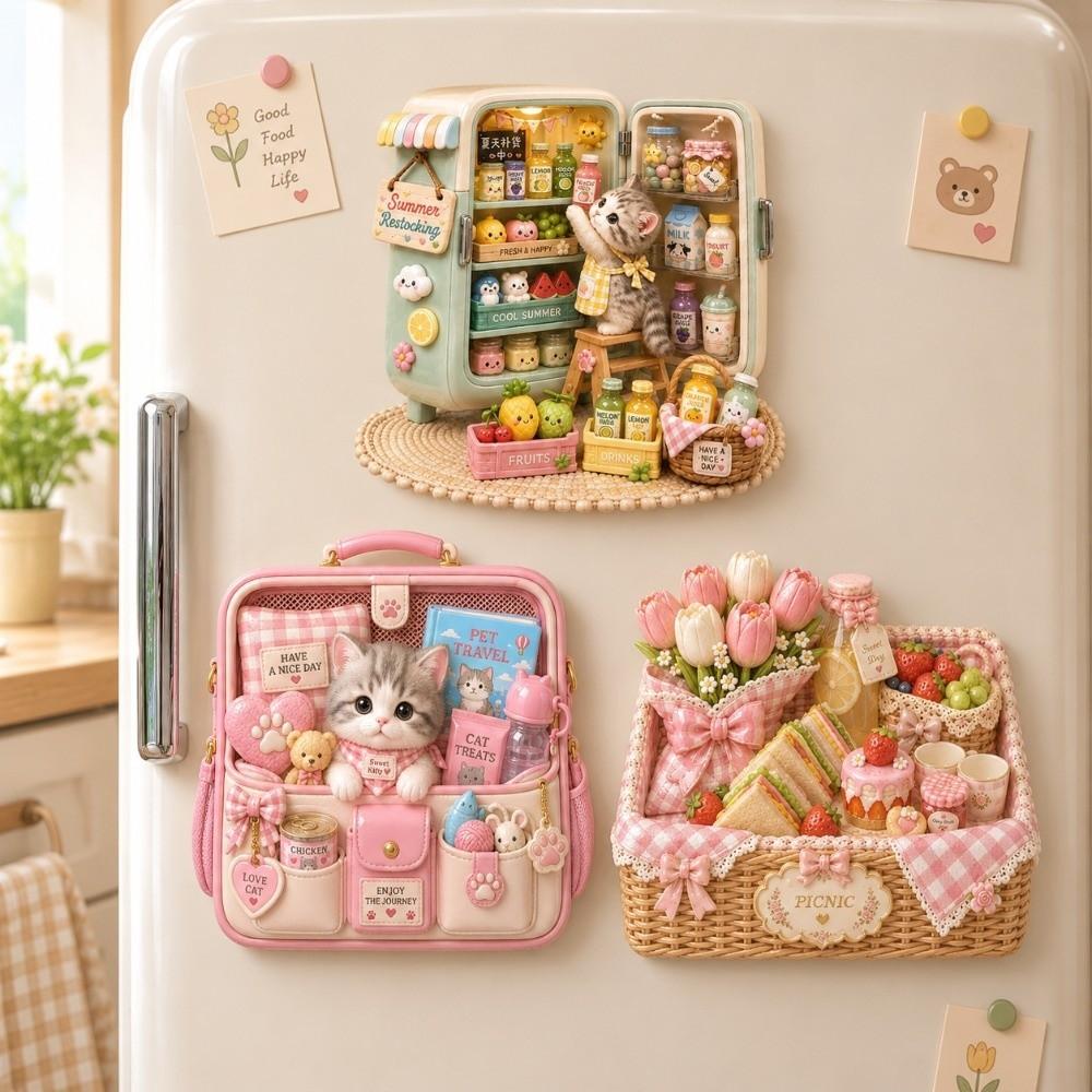 Cartoon Pattern Refrigerator Magnet 3D Relief Decorative Fridge Magnet Kitchen Decor