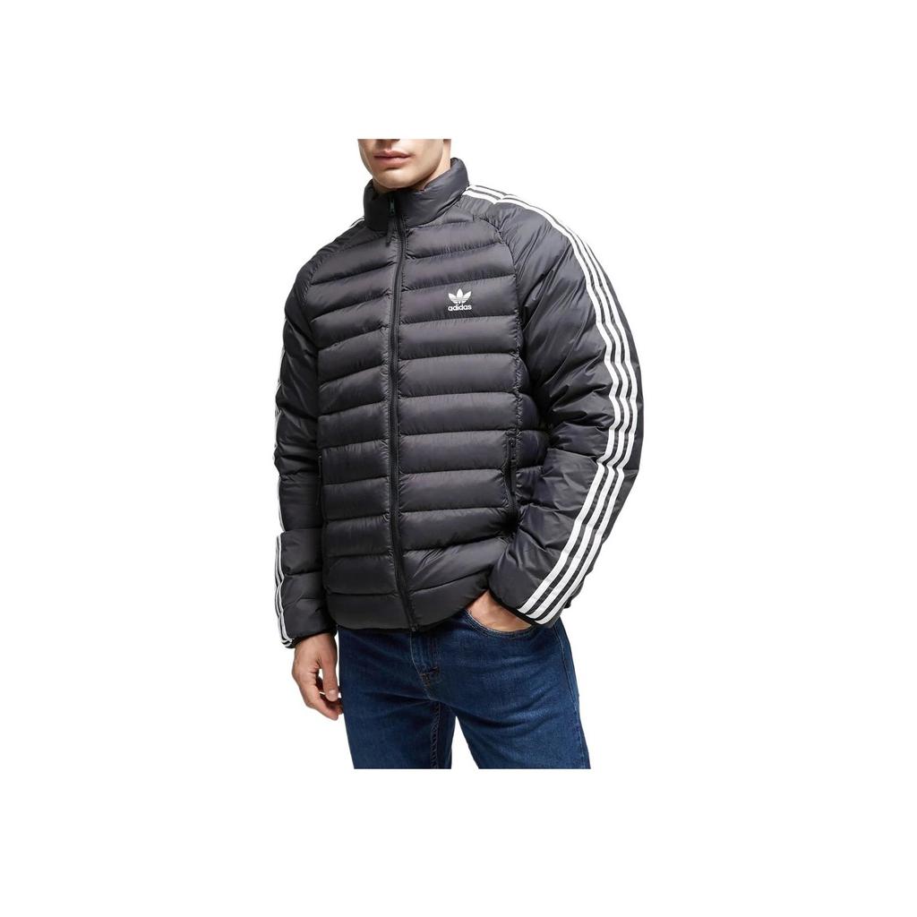 Adidas Originals Color Block Three Stripes Logo Print Zip-Up Stand Collar Long Sleeve Jacket Men Jacket Black IL2565