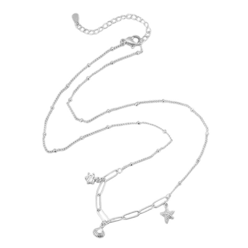 

Beach Themed Clavicle Chain Starfish Shell Charm Necklace with Zircon Adjustable Length Neckchain Stylish Jewelry 1