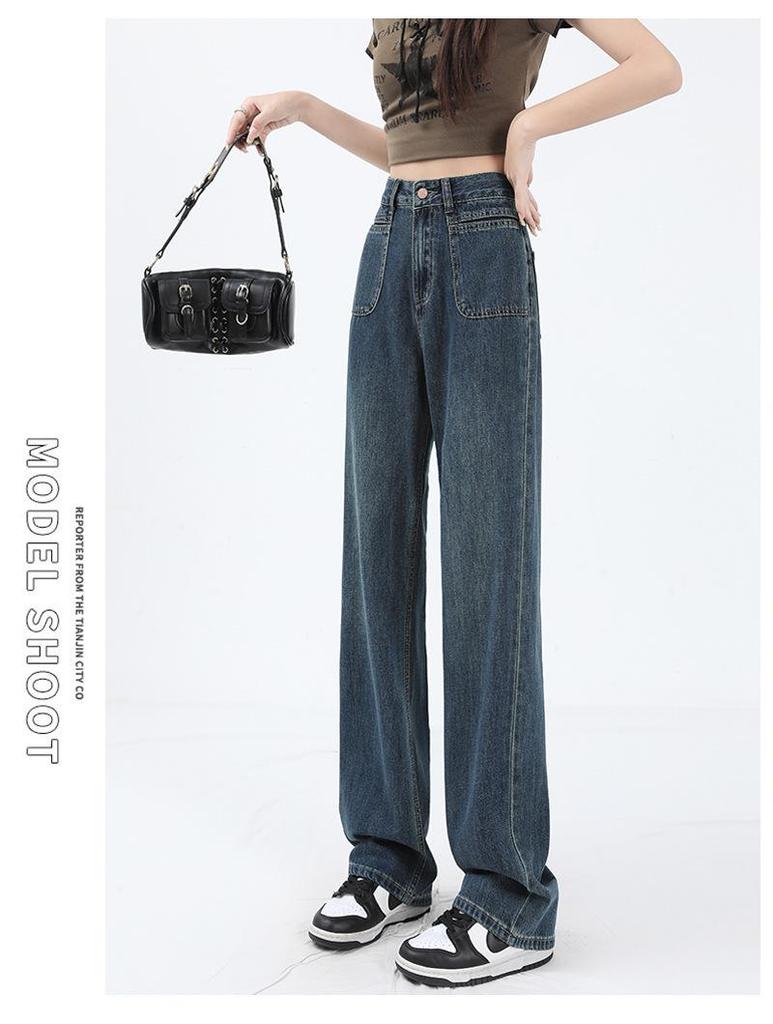 Women's Plus Size High Waist Wide Leg Jeans - Slim Fit, Winter, Thicken, Straight Leg, Loose, Drapey Long Pants