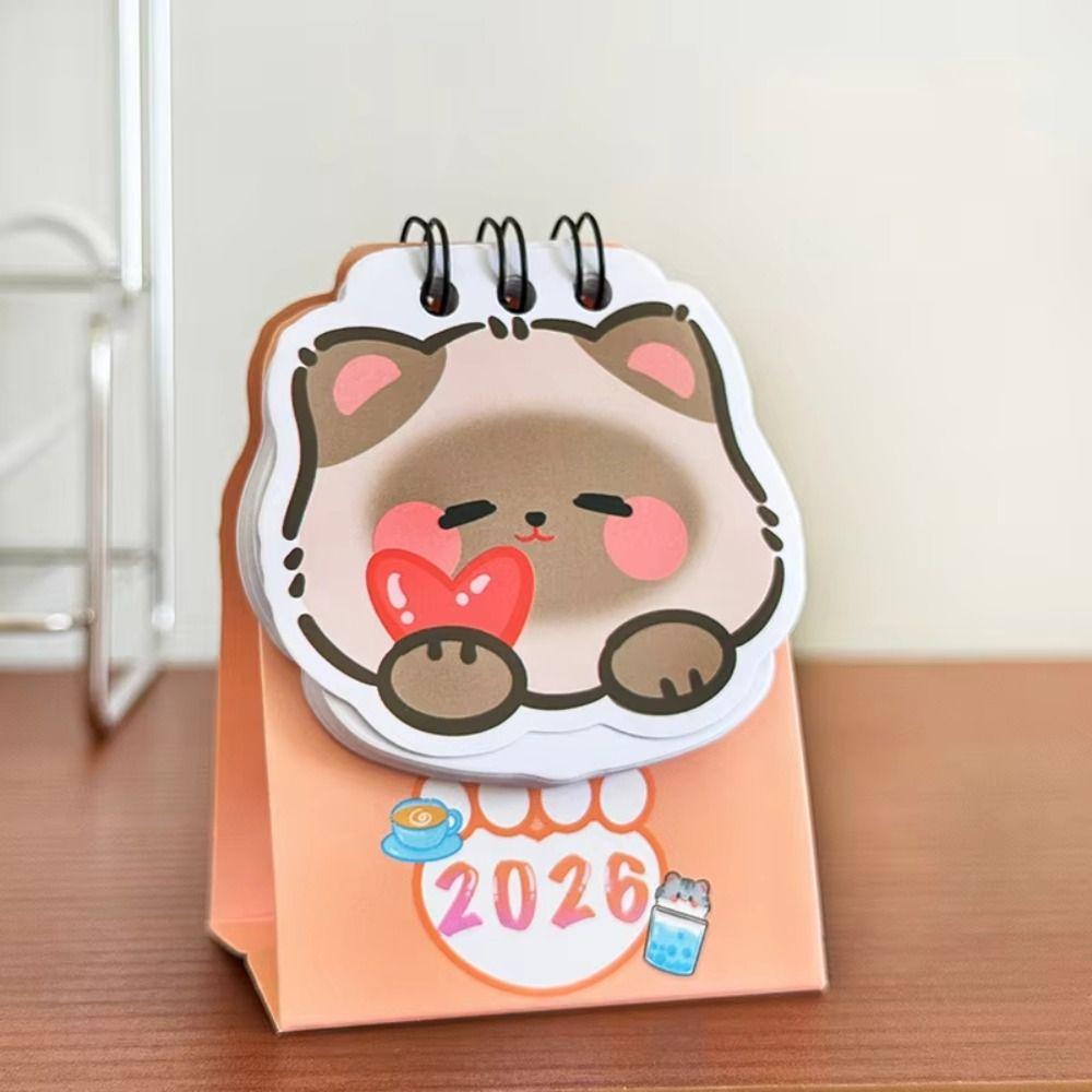 Cute Mini 2026 Desk Calendar Cartoon Cat Portable Daily Planner Coil Schedule Mark Calendar Ornaments Office Desk Accessories