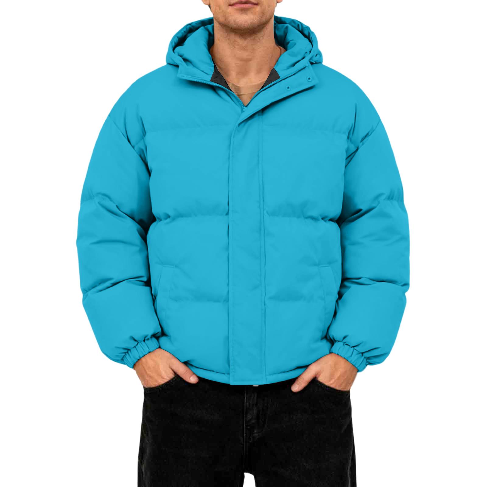 

Мужская повседневная пуховая куртка оверсайз с длинными рукавами и капюшоном XL небесно-голубой