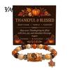 Commemorative Daily Wear Jewelry Thanksgiving Bracelet for Women, Holiday Beaded with Turkey Bucket Bead Maple Leaf Charm, Elastic Stretch Fall