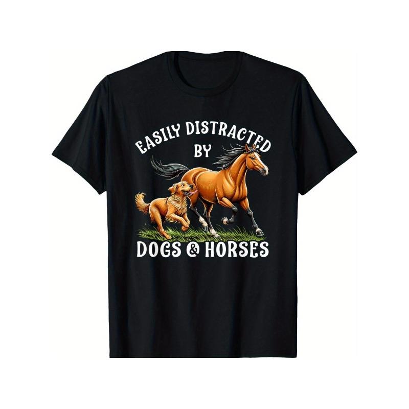 

European sizes [Fast Arrival] Easily Distracted By Horses and Dogs Equestrian T-Shirt for Men, Christmas Gift, Halloween Gift 4XL чорний