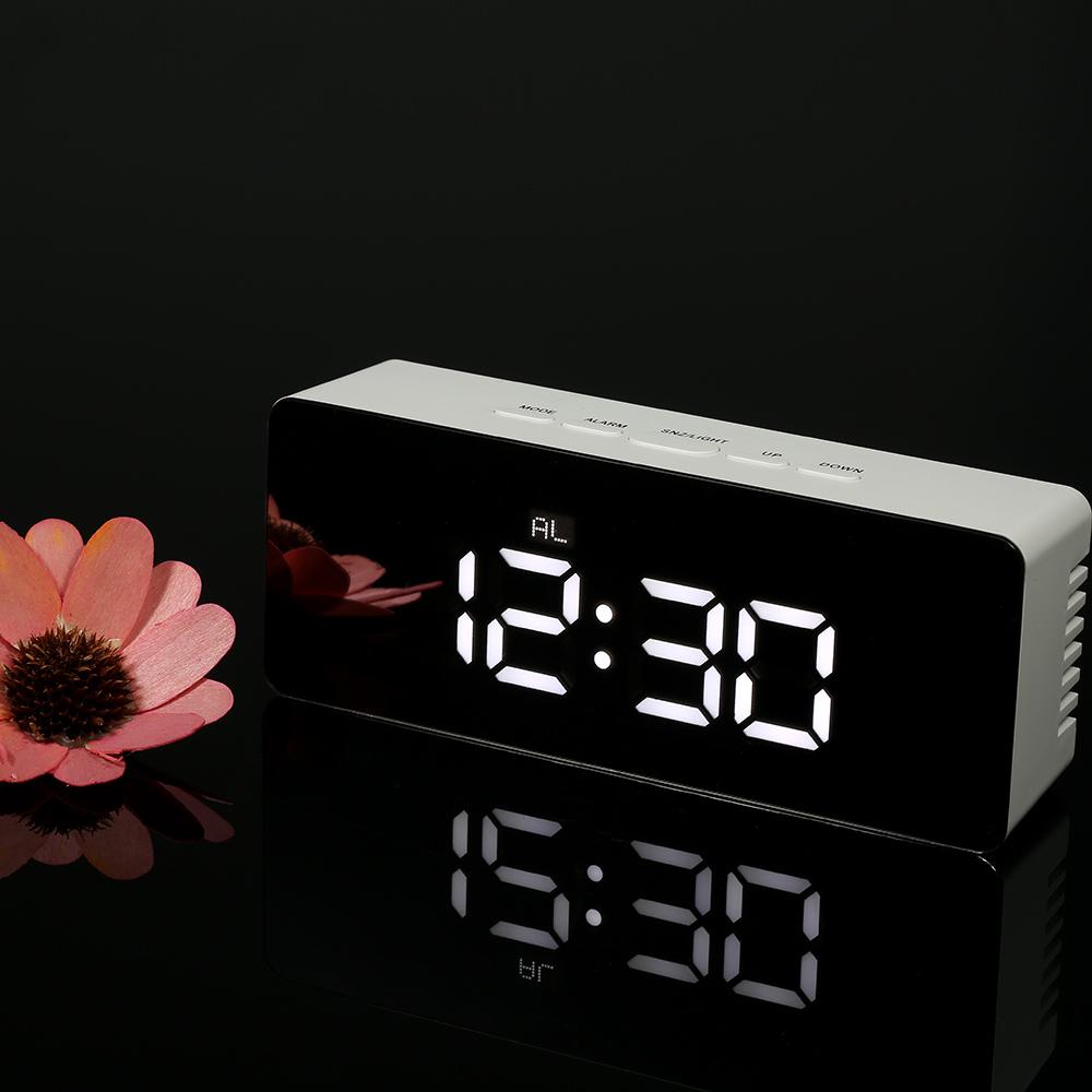 Multifunctional Plastic Mirror LED Night Light Thermometer Digital Wall Clock Lamp Alarm Clock