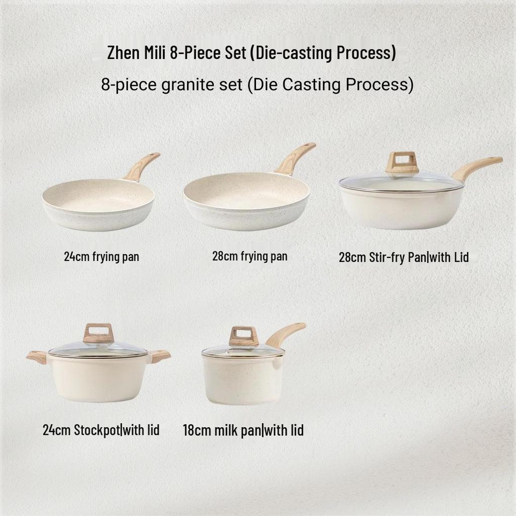 Granite Non-stick Cookware Set: Stovetop Milk Pot, Soup Pot, Wok, Frying Pan, Flat-bottomed Pan Kitchen Kit.