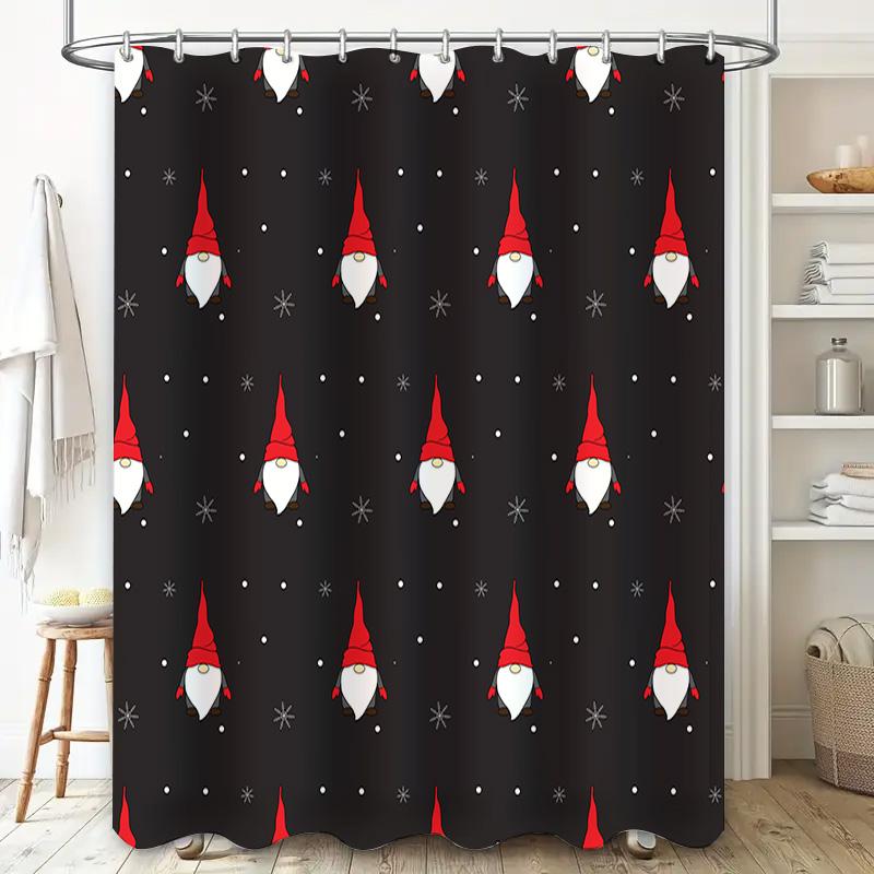 GAEChristmas-themed Shower Curtain Featuring Santa Claus's Red Hat with White Trim, Designed for Home Bathroom Decor In Black