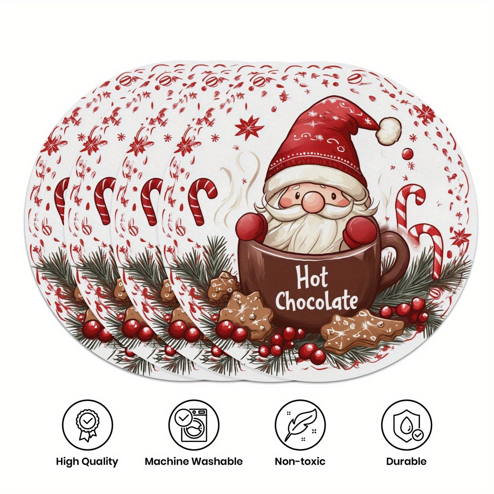 4-Piece Santa Claus Hot Cocoa Placemats Family Gathering Christmas Party Holiday Table Decorations and Accessories 4PCS