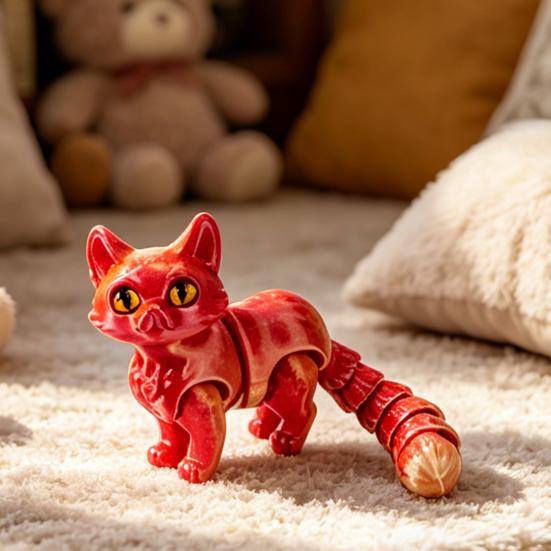 Yousheng 3D Printed Cat Figurine Movable Joints Kitten Figure Stress Relief Articulated Animal Fidget Toy Desktop Decoration Ornament Party