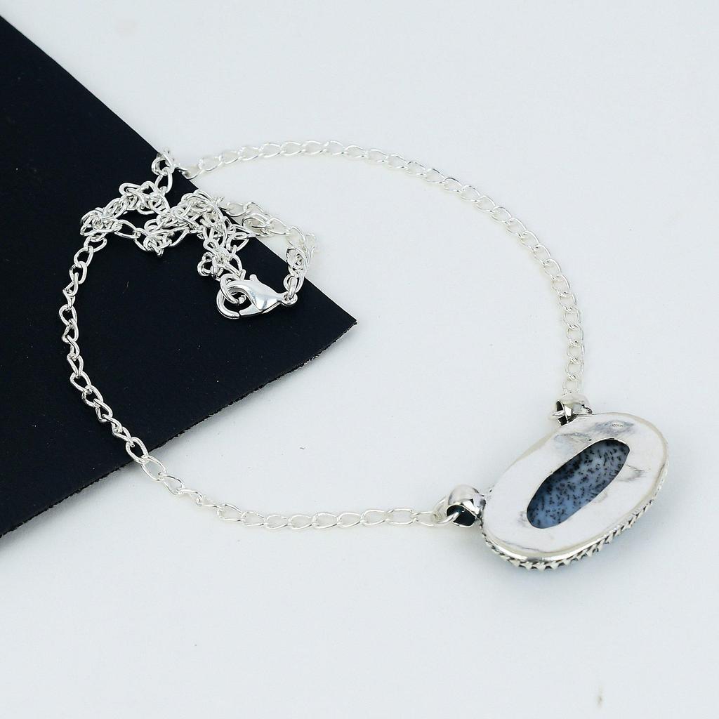 Collier en argent sterling 925 fait à la main avec pierre précieuse d'opale de dendrite Collier de bijoux fait à la main en opale de dendrite naturelle pour femme Collier pour elle