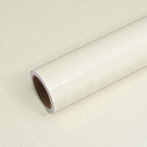 VEELIKE Wood Grain Wallpaper Stickers, Solid Milky White and Beige, 40cm x 3m, Waterproof, Heat-Resistant, Stain-Resistant, Oil-Resistant, Cupboard Co