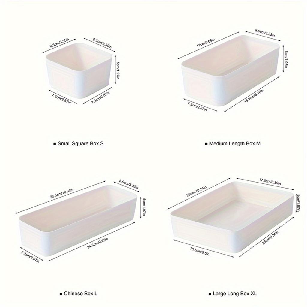 4pc/1set Drawer Storage Box, Household Desk Built-in Finishing Box, Student Dormitory Desktop Cosmetic Stationery Divider Box