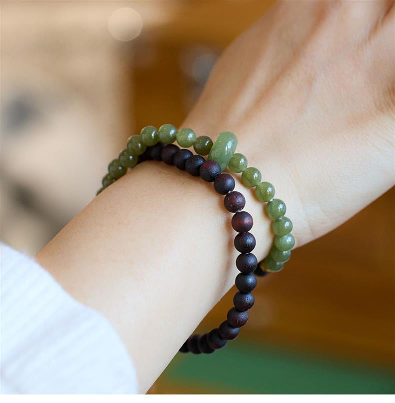 Myanmar Agarwood & Hetian Jade Bracelet: Unisex Prayer Wengwan Beads