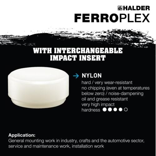 Rohmheld Halder Ferroplex Combi Hammer, Hardened Steel, White Nylon, Diameter 35, 3677.035
