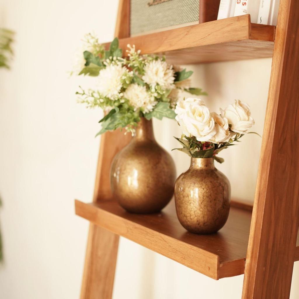 Antique Golden Metal Flower Vase for Home Decor| Table Decorative Flower Pot for Gifting | (Pack of 2, Gold) (Flower Not Included)