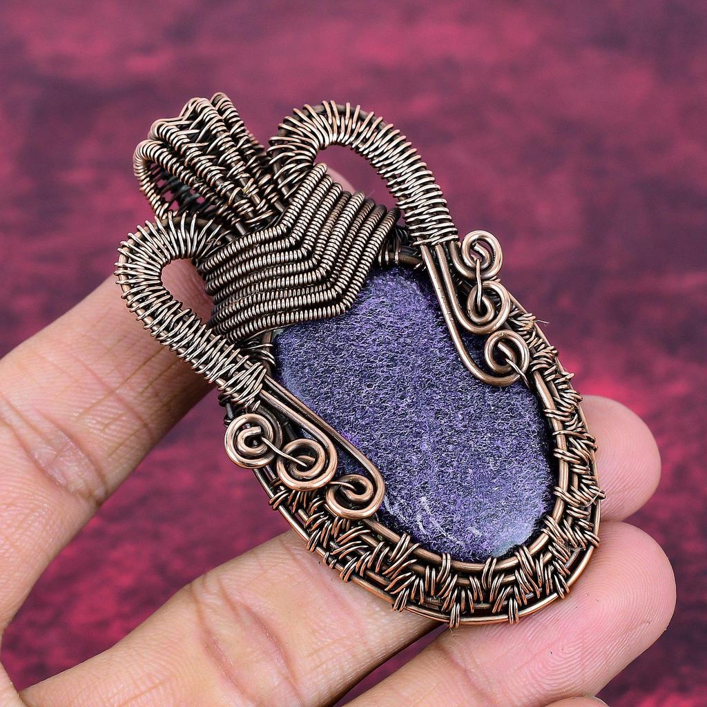 Purpurite Gemstone Pendant Designer Jewelry Handmade Copper Wire Wrapped Pendant