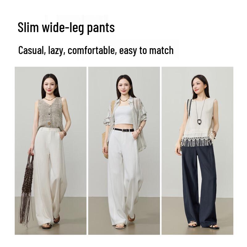 ESE-Y Women's Lyocell Linen Blend Relaxed Wide-Leg Pants