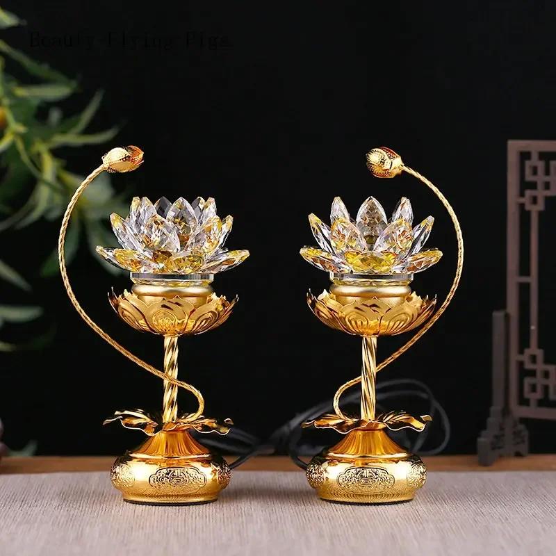 21cm Alloy crystal glass Simulated candlestick for household use Buddha hall for prayer  decoration home decor