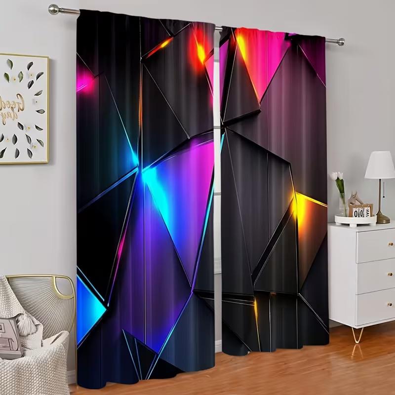 Set Of 2 Geometric Figure Print Curtains Suitable Bedroom Living Room Kitchen Decoration Home Window Made Polyester Great Treatment