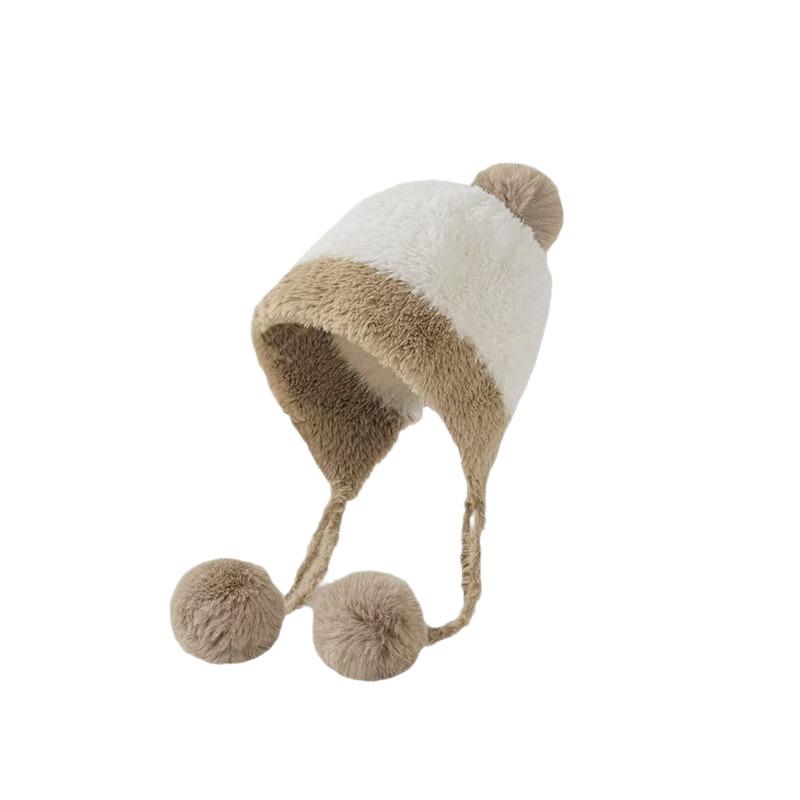 Winter Plush Wool Hat For Women Girls Cute Ear Muffs Windproof Knitted Cap For Cold Weather