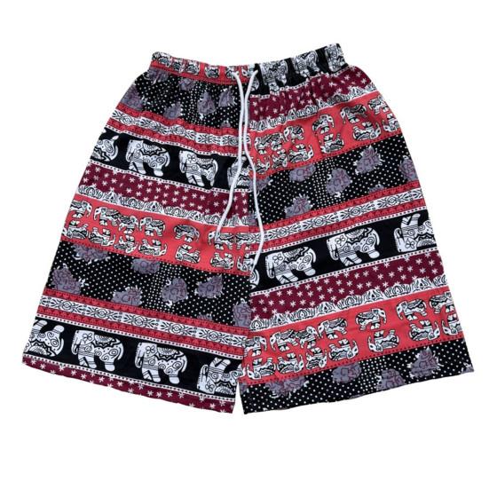 Women Casual Beach Shorts Drawstring Elastic Waist Shorts with Pockets Thai-Inspired Elephant Print Wide Leg Summer Shorts