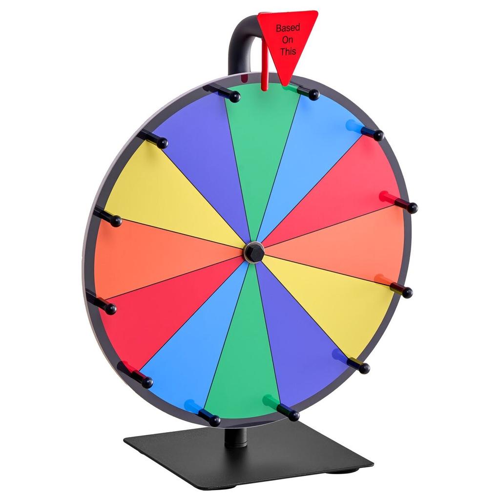 Ruota della Fortuna Rotante da 305 mm, Ruota Rotante a 12 Scomparti con Supporto, Roulette della Fortuna da Tavolo con Lavagna Cancellabile e 2 Pennarelli, 6 Colori, Facile